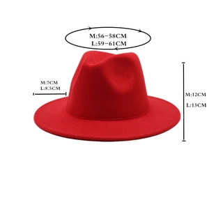 Guide des tailles pour chapeau en laine rouge avec détails de bord et hauteur M et L