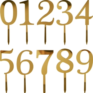 Set of ten gold acrylic numbers zero to nine birthday cake toppers for party decoration