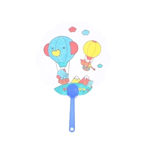 DIY cartoon coloring paper fan for kids featuring elephant and fox hot air balloon design