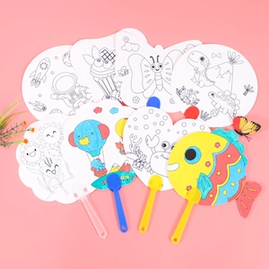Detail of DIY blank paper fans for kids showing various shapes like hearts and butterflies