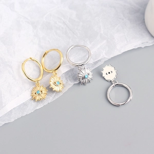 Bohemian S925 sterling silver evil eye hoop earrings in gold and silver finishes