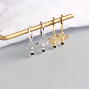 S925 sterling silver peace dove hoop earrings in gold and silver with black stones