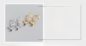 Detailed size specifications for S925 sterling silver bird hoop earrings with black stone