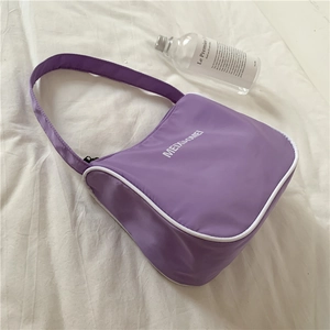 Minimalist purple nylon underarm bag with white MEIXIAOMEI lettering and trim