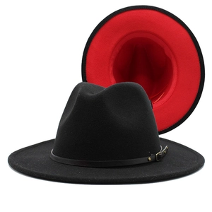 Fedora Hat Two Tone Woolen Felt Wide Flat Brim Jazz Cap With Belt Buckle Vintage Fashion For Men Women