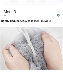 Detail shot showing the firm connection between white rope and grey soft bath sponge