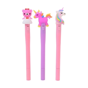 Creative cartoon glowing unicorn and bear gel pens with LED lights for student stationery