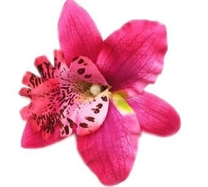 Detail of vibrant deep pink artificial orchid hair clip with realistic petal textures