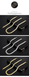 Detailed macro view of Byzantine chain necklace in gold, silver, and dual-tone steel finishes