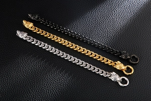 Three-color wolf head Cuban chain bracelets in silver, gold, and black stainless steel