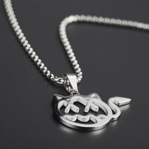 Hip-hop style silver stainless steel little devil cat pendant with box chain necklace