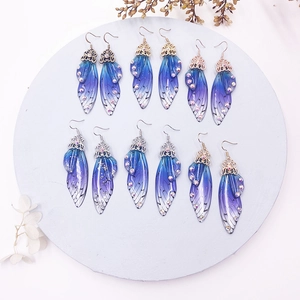 Cicada Wing Butterfly Dangle Earrings Gradient Resin Rhinestone Copper With 925 Sterling Silver Earring Post Elegant