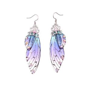 Elegant S925 silver butterfly wing earrings with blue-purple gradient and rhinestones