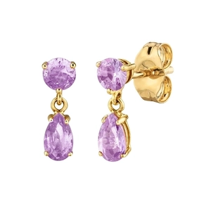 Elegant s925 silver needle drop earrings with purple zircon and pear shaped gold plating