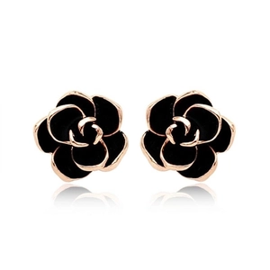 Elegant Rose Enamel Stud Earrings For Women Korean Style Camellia Flower Ear Clips Alloy Jewelry Black White Floral Earrings