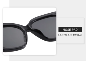 Detailed close-up of the comfortable nose pads on black square frame sunglasses