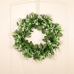 Artificial Eucalyptus Wreath Plastic Satin Two-Tone Greenery Foliage Hanging For Front Door Wall Home Decoration