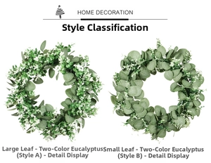 Macro comparison of two artificial eucalyptus wreath styles in large and small leaf sizes