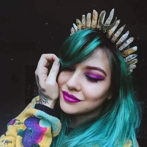 Bohemian crown headband with natural yellow crystals and bronze moon pendant