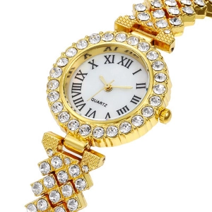 Luxury Women Quartz Watch Full Rhinestone Alloy Case Stainless Steel Buckle Roman Numerals Fashion Elegant Wristwatch