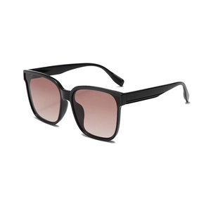 Modern oversized square sunglasses with black glossy frames and brown gradient lenses
