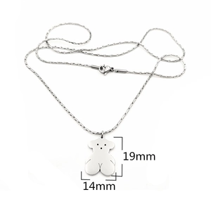 Detailed view of silver bear pendant on snake chain with dimensions 19mm by 14mm