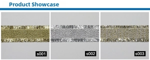 Close-up of metallic fringe ribbons in gold, silver, and champagne gold for gift wrapping