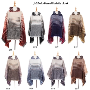 Collage of hooded plaid ponchos featuring checkered patterns and fringe details