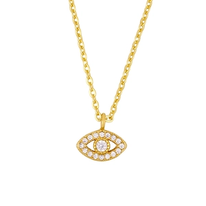Golden necklace with evil eye pendant decorated with white cubic zirconia stones