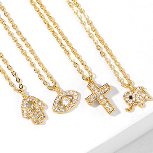 Copper Pendant Necklace With 18K Gold Plating And Zircon Cross Evil Eye Hamsa Elephant Religious Jewelry For Women