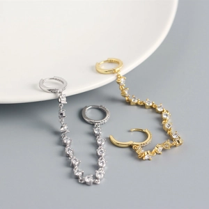Luxurious S925 sterling silver tassel earrings with sparkling zircon crystals in gold and silver