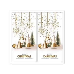 Elegant Merry Christmas stickers for gift boxes featuring gold and green holiday elements