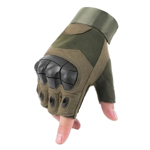 Tactical half-finger gloves in army green with black protective hard shell for outdoor sports