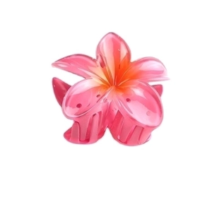 Pink gradient frangipani flower hair claw clip in translucent candy colored resin