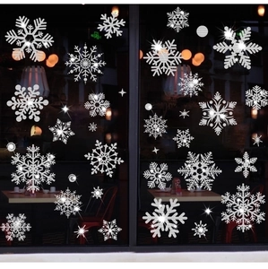 Adesivi per finestre a fiocco di neve glitterati argento per decorazioni natalizie in vetro