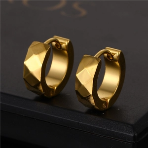 Geometric Diamond Cut Huggie Hoop Earrings Polished Stainless Steel Vacuum Plated Minimalist Unisex Korean Style Jewelry