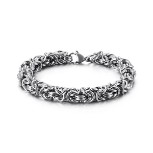 Polished silver stainless steel Byzantine chain bracelet for men with lobster clasp