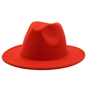 Klassischer roter Wollfilzhut mit breiter Krempe und Vintage-Jazz-Stil für Erwachsene