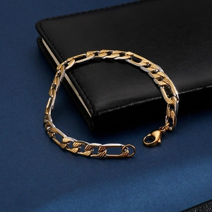 Gourmette bicolore argent et or en acier inoxydable avec fermoir mousqueton robuste