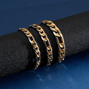 Bracelet chaîne Figaro bicolore en or et argent, acier inoxydable avec trois options de largeur