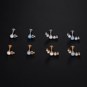 8-teiliges 16G Titan-Labret-Stecker-Set mit Opal und Zirkonia in Gold und Silber