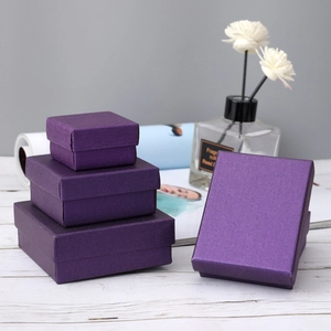 Elegant purple linen texture jewelry gift box set in three sizes with lid and base