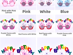 Detail view of assorted colorful ice cream and cupcake shaped birthday party glasses