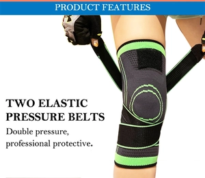 Détail des doubles sangles de compression réglables sur une genouillère de sport tricotée