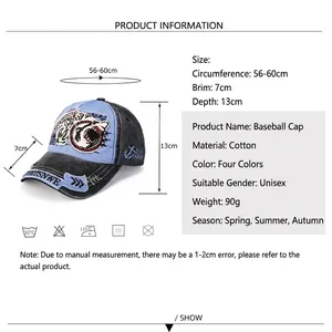 Washed cotton baseball cap featuring shark embroidery and side anchor logo details