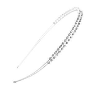 Serre-tête fin en argent avec double rangée de cristaux et strass étincelants