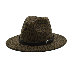 Leopard Print Fedora Hat Wide Brim Cotton Polyester Felt Jazz Cap With Leather Belt Buckle Fashion Retro Unisex Style