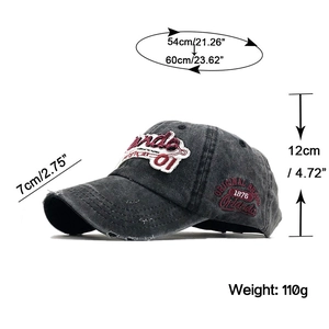 Detail showing dimensions of vintage washed cotton baseball cap with 01 embroidery