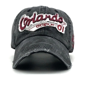 Vintage washed cotton baseball cap with Orlando embroidery and distressed brim detail