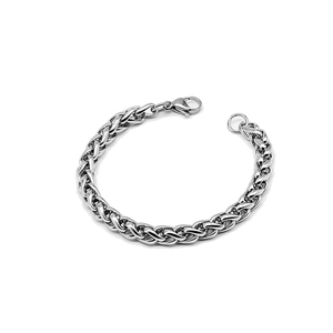 Polished silver stainless steel braided chain bracelet with secure lobster clasp for men
